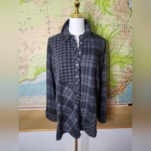 Soft Surroundings Paramore Black And Gray Button Down Blouse Size M Top Shirt